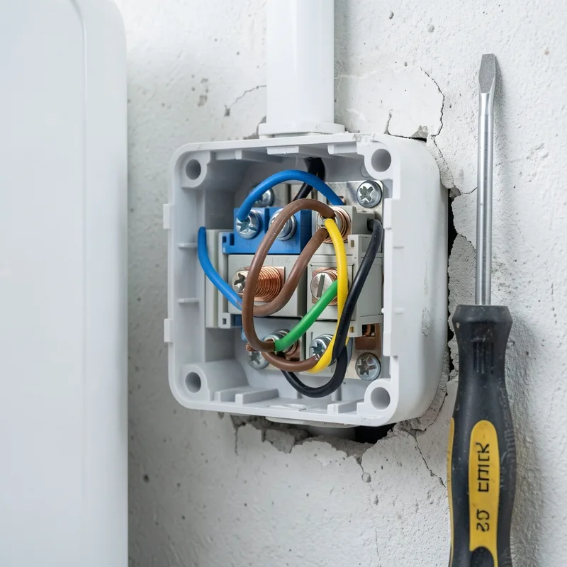 Fil pilote et bornier de raccordement à l&rsquo;arrière d&rsquo;un radiateur électrique mural