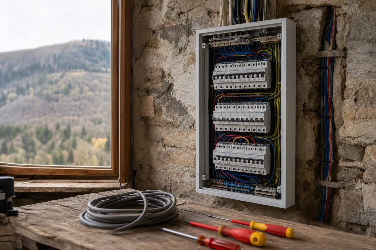 Repérage de circuits électriques sur un mur en pierre décroûté